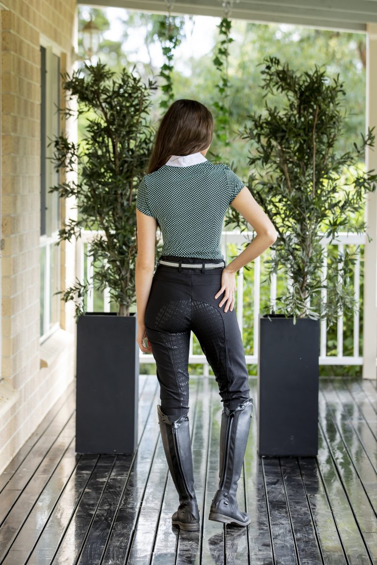 Short Sleeve Riding Shirt Black Turquoise Spot- Ladies